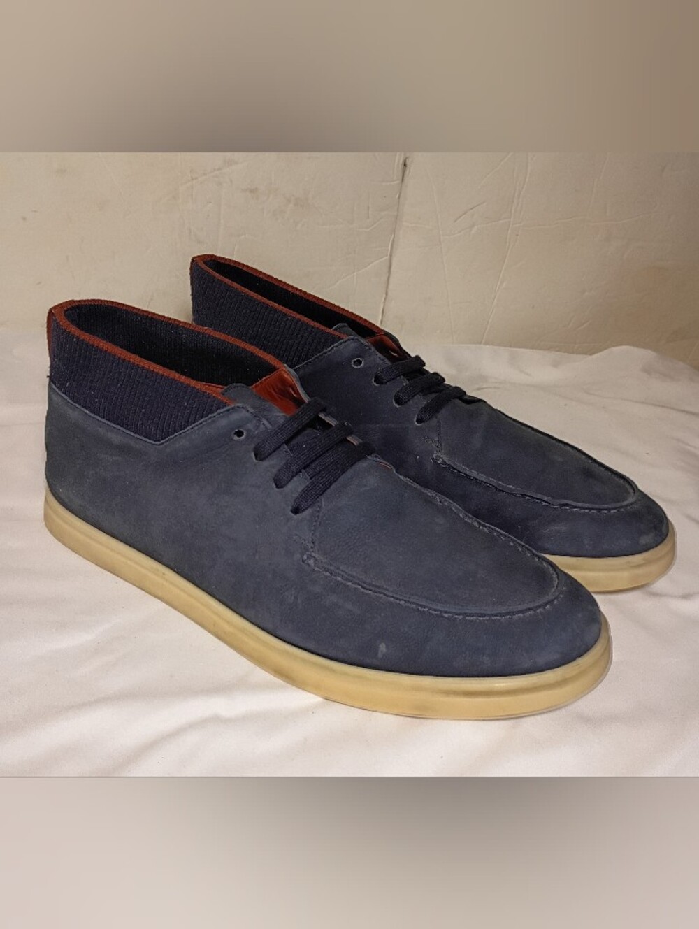 Loro Piana Soho Walk Sneakers Suede Navy Blue Mens Lace Up Shoes EU 45.5 US 12.5